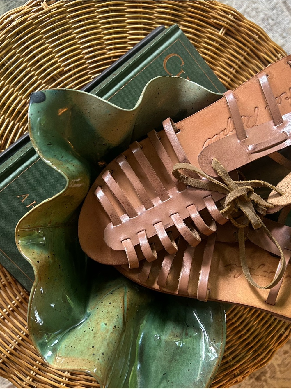 Free People Woven Lace-Up Sandals in Tan